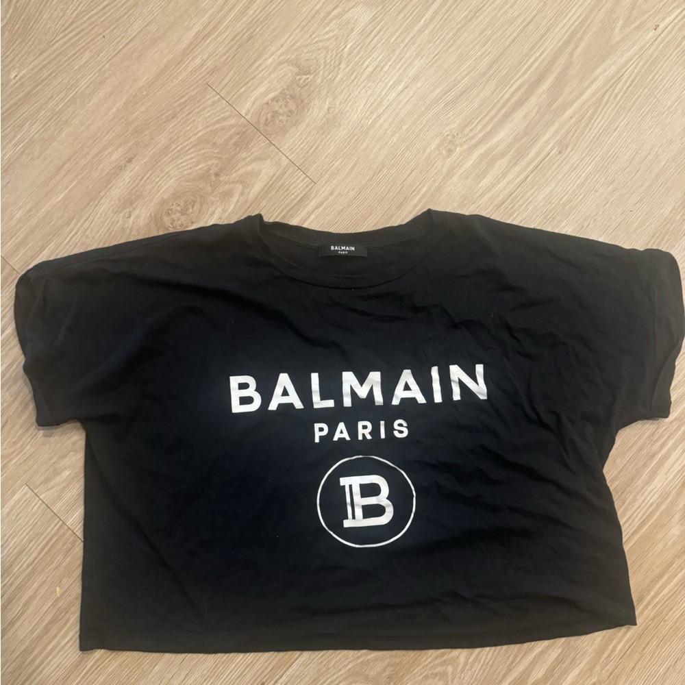 Gently used black BALMAIN crop top